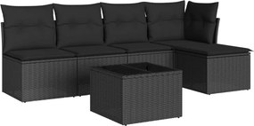 vidaXL 6 részes fekete polyrattan kerti ülőgarnitúra párnákkal