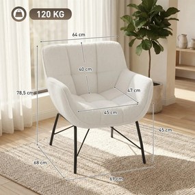HOMCOM Modern lounge fotel, integrált karfákkal, fém lábakkal, 69 x 68 x 78,5 cm, krémfehér