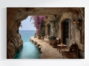 Vászonkép Canvas Sziklabarlang Azúrkék Tenger Virágok Nyaralás 60x40