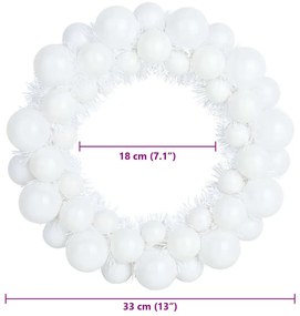 Karácsonyi labda koszorúk 2 pcs Fehér 33 x 33 x 7 cm