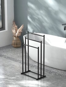 Fürdőszobai törölközőtartó állvány fekete padló állvány 3 karos