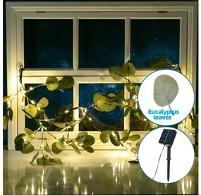 Aigostar - LED napelemes lánc 110 LED/4m IP65 300 mAh meleg fehér eukaliptusz