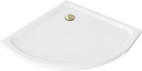 Mexen Flat slim félköríves zuhanytálca 70 x 70 cm, fehér, arany szifon - 41107070G