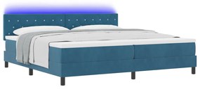 Boxspring Ágy Mattal &amp; LED Sötétkék 200x200 cm Bársony