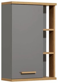 Szürke fali fürdőszoba szekrény tölgyfa dekorral 50,5x74,5 cm Quickset 924 – Pelipal