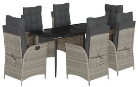 vidaXL 7 részes világosszürke polyrattan kerti étkezőszett párnával