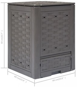 2 db barna műanyag rattan kerti komposztáló 60x60x83 cm 600 L
