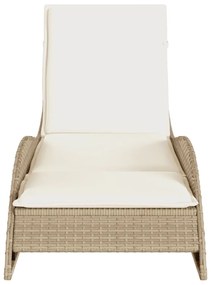 Bézs polyrattan napozóágy párnával 60x205x73 cm