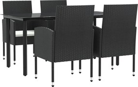 vidaXL 5 részes fekete polyrattan és acél kerti étkezőgarnitúra