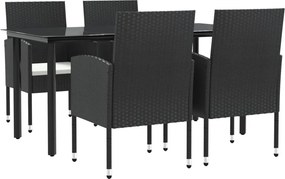 vidaXL 5 részes fekete polyrattan és acél kerti étkezőgarnitúra