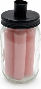 Üveg gyertyatartó fedővel és gyertyával rózsaszín 15,8x7,9 cm