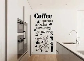 Falmatrica a konyhába a különböző kávéfajták nevével 60 x 120 cm