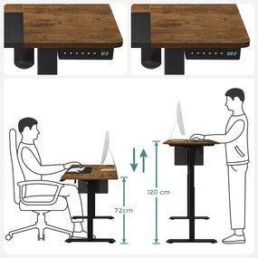 Állítható magasságú elektromos íróasztal memória funkcióval 120x60 cm, vintage barna/alapfekete