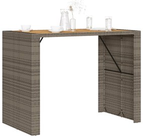 szürke polyrattan kerti bárasztal akácfa lappal 145x80x110 cm