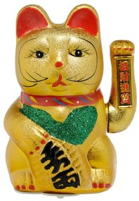 Maneki Neko Szerencsehozó Kerámia Macska, Integető Cica - 21cm