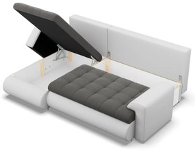 Tokio sarokkanapé, 2 ágyneműtartóval, bársony + műbőr, baloldali, szürke - fehér