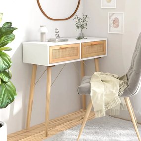 fehér tömör fenyő és természetes rattan tálaló 80x30x75 cm