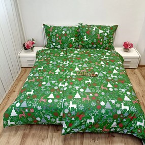 Pamut ágyneműk Karácsonyi Ünnepi zöld mix TiaHome - 1x Párna 90x70cm, 1x Paplan 140x200cm