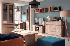 Vitrines szekrény, DTD laminált, tölgy sonoma, NORTY TYP 4