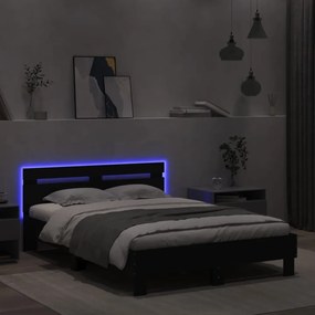 fekete ágykeret fejtámlával és LED-del 120 x 200 cm