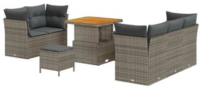 8 Részes Kerthelység Kanapé Szett Párnákkal Szürke Műrattan Acacia, 3 Részes Kerti Étkező Szett Párnákkal Szürke Műrattan Acacia