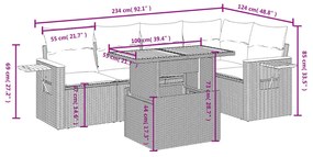 6 részes szürke polyrattan kerti ülőgarnitúra párnákkal