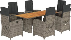 vidaXL 7 részes szürke polyrattan kerti étkezőgarnitúra párnával