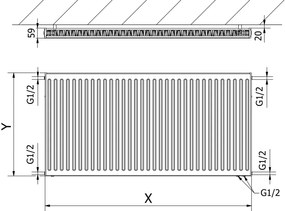 Mexen CV11, acél panel radiátor 600 x 600 mm, oldalsó és alsó 50 mm csatlakozás, 560 W, fehér, W611-060-060-00