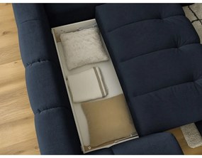 Sötétkék kinyitható-tárolóhelyes sarokkanapé (jobb oldali-L alakú) Fuji – Bobochic Paris