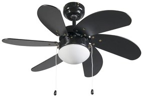 Mennyezeti ventilátor fekete fa mintával 80 cm húzózsinórral - Fresh