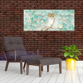 Virágok pillangóval képe (120x50 cm)