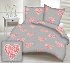 Pamut ágyneműk Love piros TiaHome - 1x Párna 90x70cm, 1x Paplan 140x200cm