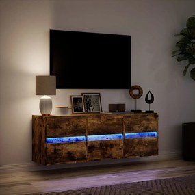 füstös tölgy színű fali TV-szekrény LED-ekkel 130x31x45 cm