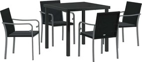 vidaXL Kert étkező szett 5 pcs Fekete és Szürke PE Rattan
