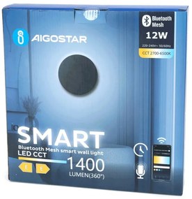 Aigostar MESH Smart LED fali lámpa, 12W, 230V, állítható, fekete