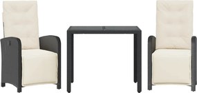 vidaXL 3 részes fekete polyrattan bisztrógarnitúra párnával