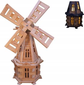 Kerti szélmalom LED-es napelemes világítással 100cm fa kerti