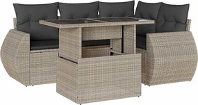 vidaXL 5 részes világosszürke polyrattan kerti ülőgarnitúra párnákkal