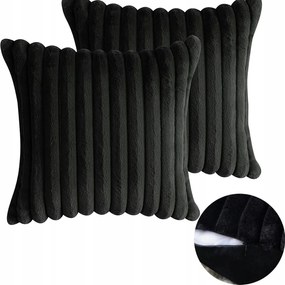 Plüss Párnahuzat Fekete Dombornyomott Csíkos Dekoratív Puha 50X50