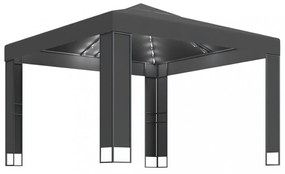 antracitszürke dupla tetős pavilon LED fényfüzérrel 3 x 3 m