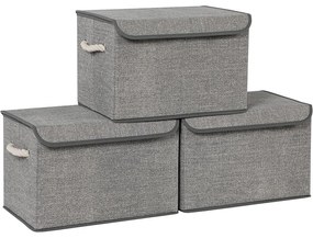 Tárolódobozok fedéllel 3 db-os szett, 38 x 25 x 25 cm, szürke