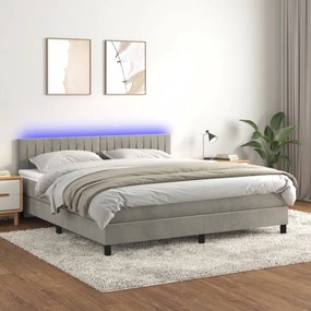 Világosszürke bársony rugós és LED-es ágy matraccal 180x200 cm