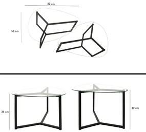 KÉSZLET 2x Kávésasztal BELLISIMO fekete/átlátszó