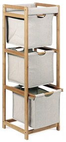 DR-012-3 Dulap Îngust Din Bambus Masiv În Culoare Naturală Și Material Textil, 3 Compartimente, Capacitate De Încărcare 2,5 Kg/ Sertar