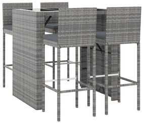 5 részes szürke polyrattan kerti bárszett párnákkal
