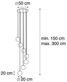 Okos függőlámpa sárgaréz 7-lámpás, WiFi ST64-gyel - Pallon