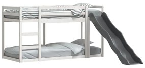fehér tömör fenyő emeletes ágy csúszdával és létrával 90x200 cm
