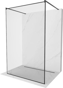 Mexen Kioto, átmenő zuhanyparaván 120 x 200 cm, 8mm átlátszó üveg / fekete mintás, 2x fekete stabilizáló távtartó, 800-120-002-70-70