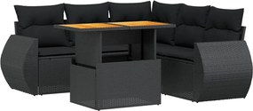 vidaXL 6 részes fekete polyrattan kerti ülőgarnitúra párnákkal