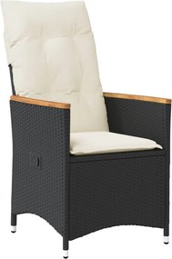 vidaXL fekete polyrattan dönthető kerti szék párnával